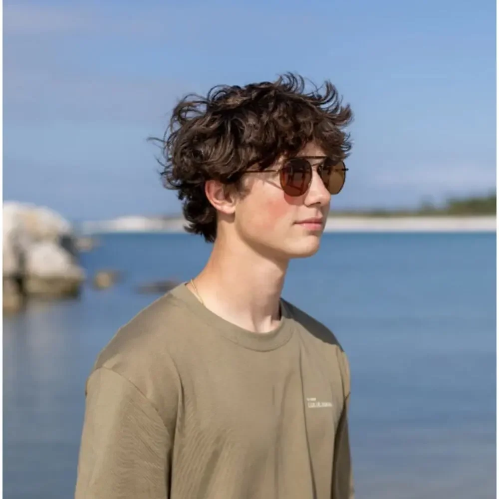 Mens Geometric Double Bridge Gold Frame & Lens Sunglasses Fashion Eyewear